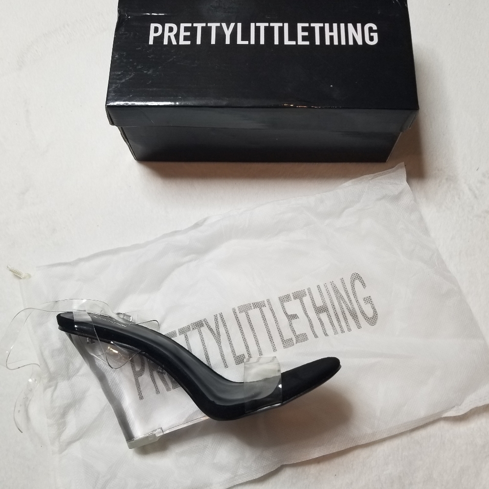 PrettyLittleThing Clear Wedge Strappy Sandal Heels